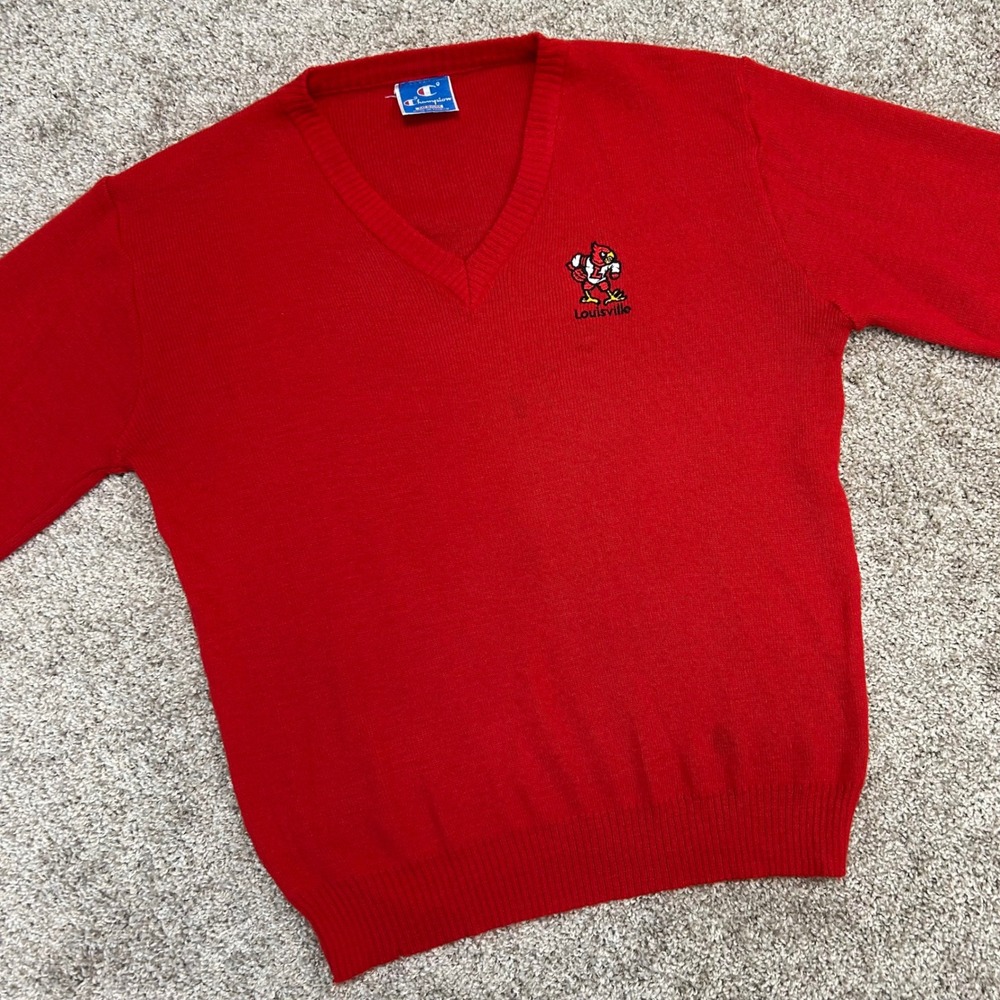 Vintage Louisville Cardinals V-Neck‎ Sweater Champion Men Size Medium Logo